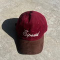 Especial Script Dad Cap- Burgundy Corduroy/ Brown Suede