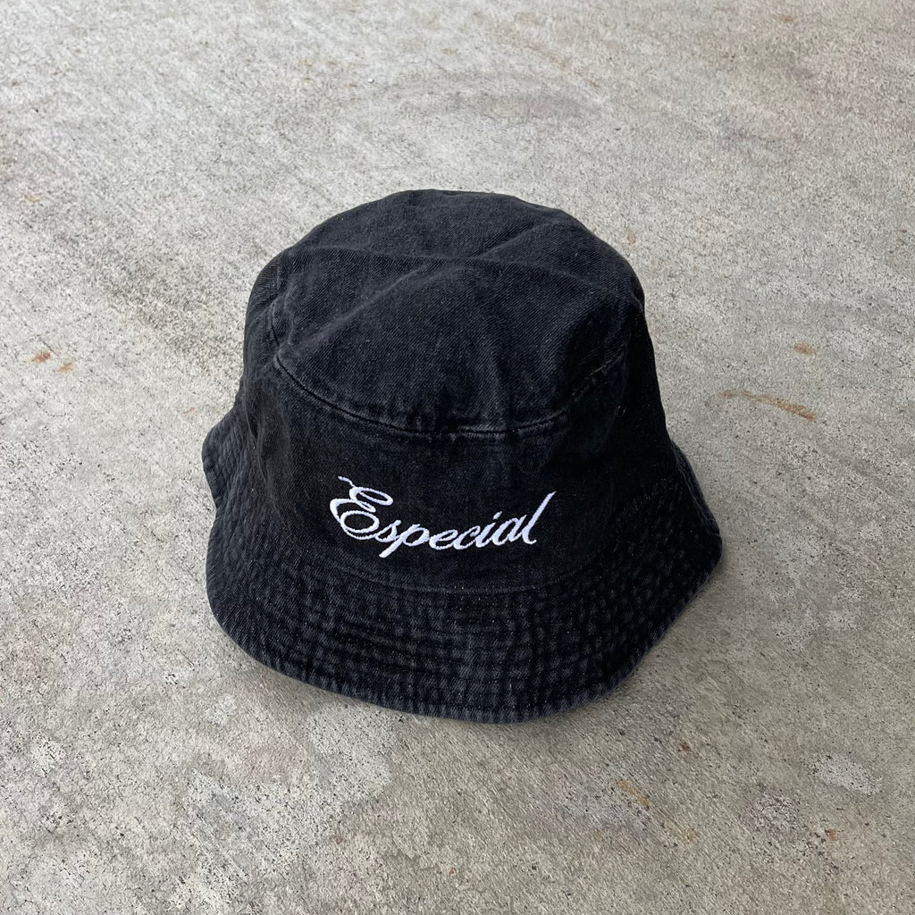 Script logo Bucket Hat- Dark Black Denim