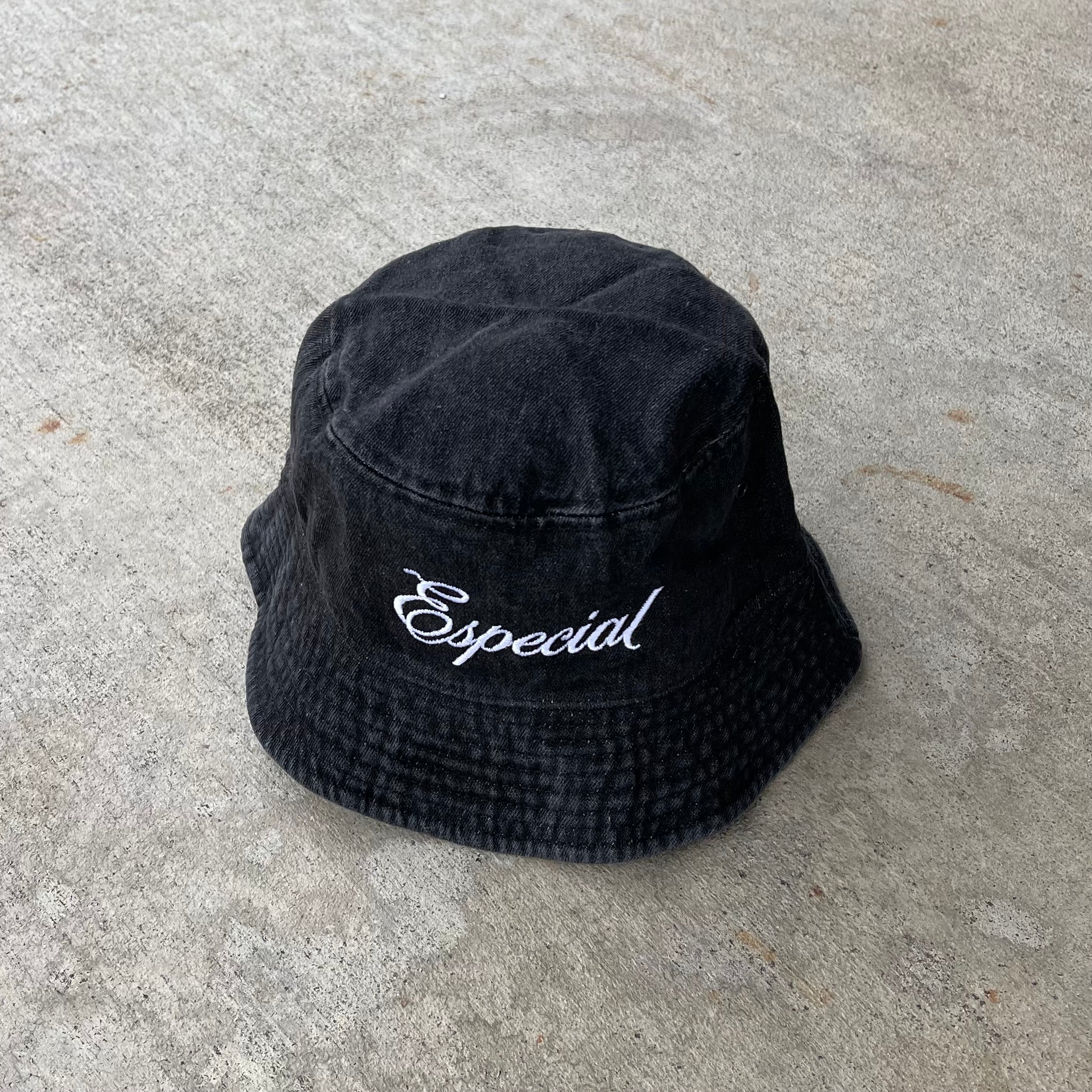 Script logo Bucket Hat- Dark Black Denim